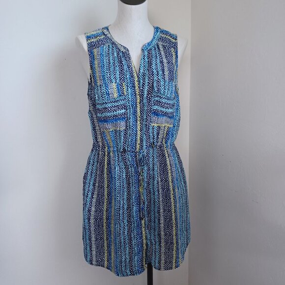 Skies Are Blue Shirt Dress Colorful Sleeveless Button Front Tie Waist Womens L - Picture 6 of 16
